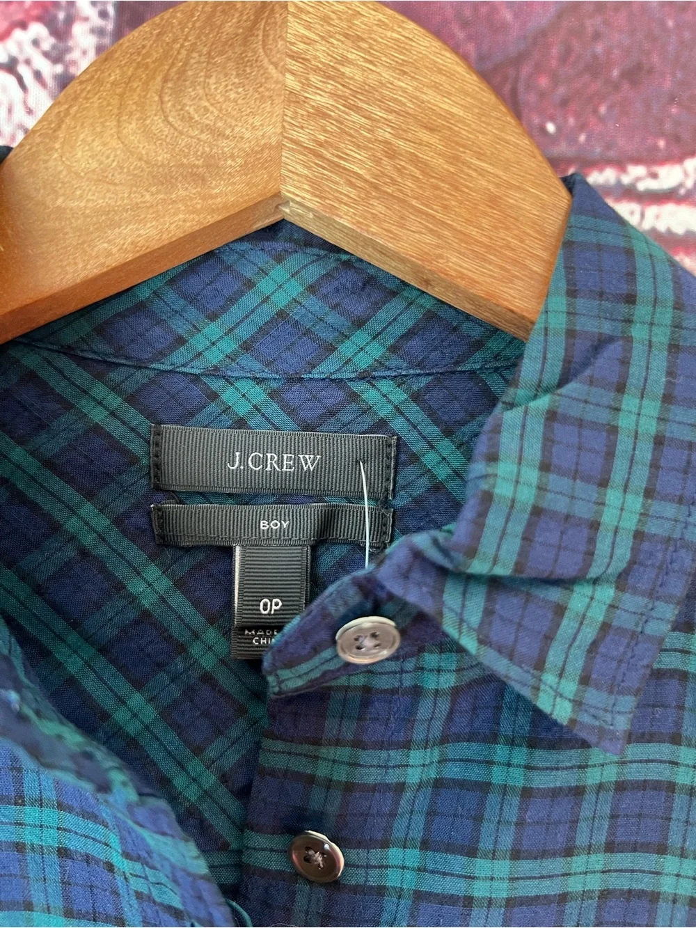 J.Crew The Boy Shirt in Black Watch Plaid Navy Green Button Up